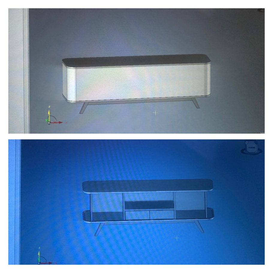 Schreinerei Hofmann Bamberg CAD Zeichnung Moderne Möbelkommode in zwei Ansichten, eine schlichte, elegante Designs.